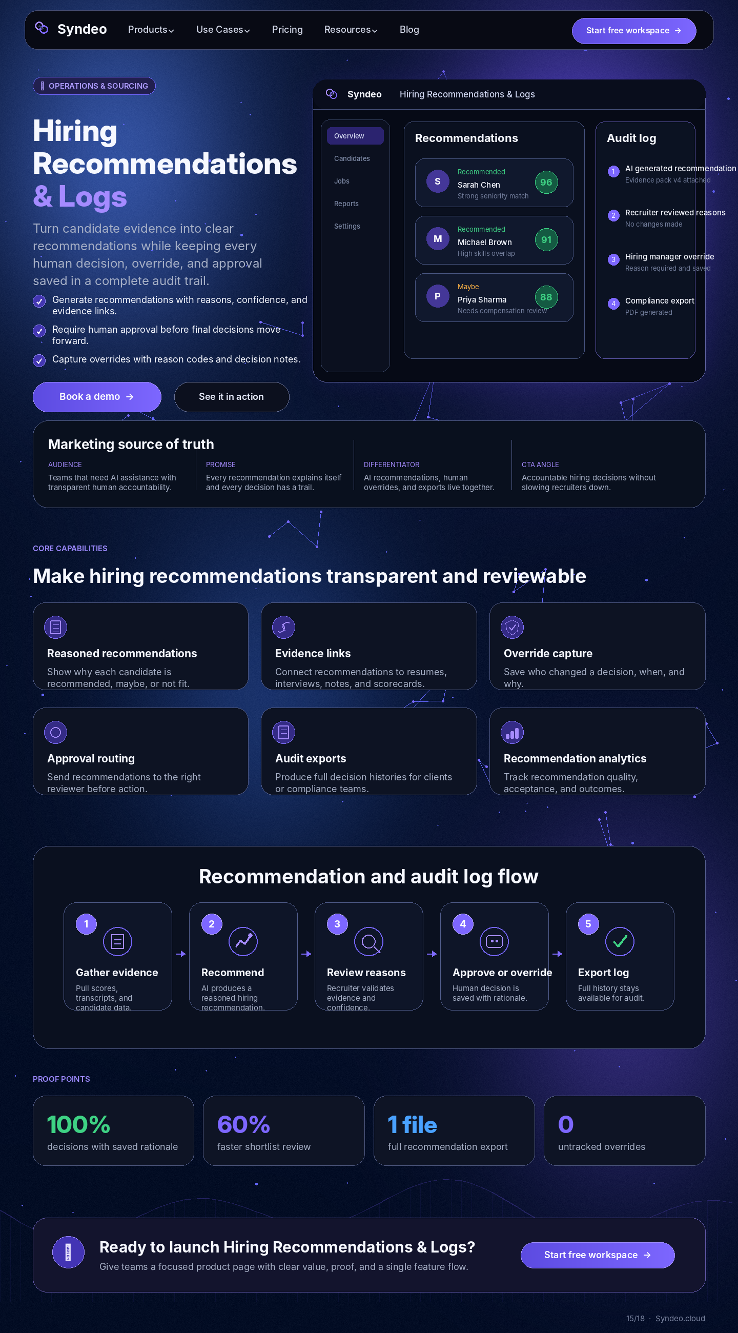 Hiring Recommendations & Logs source page reference