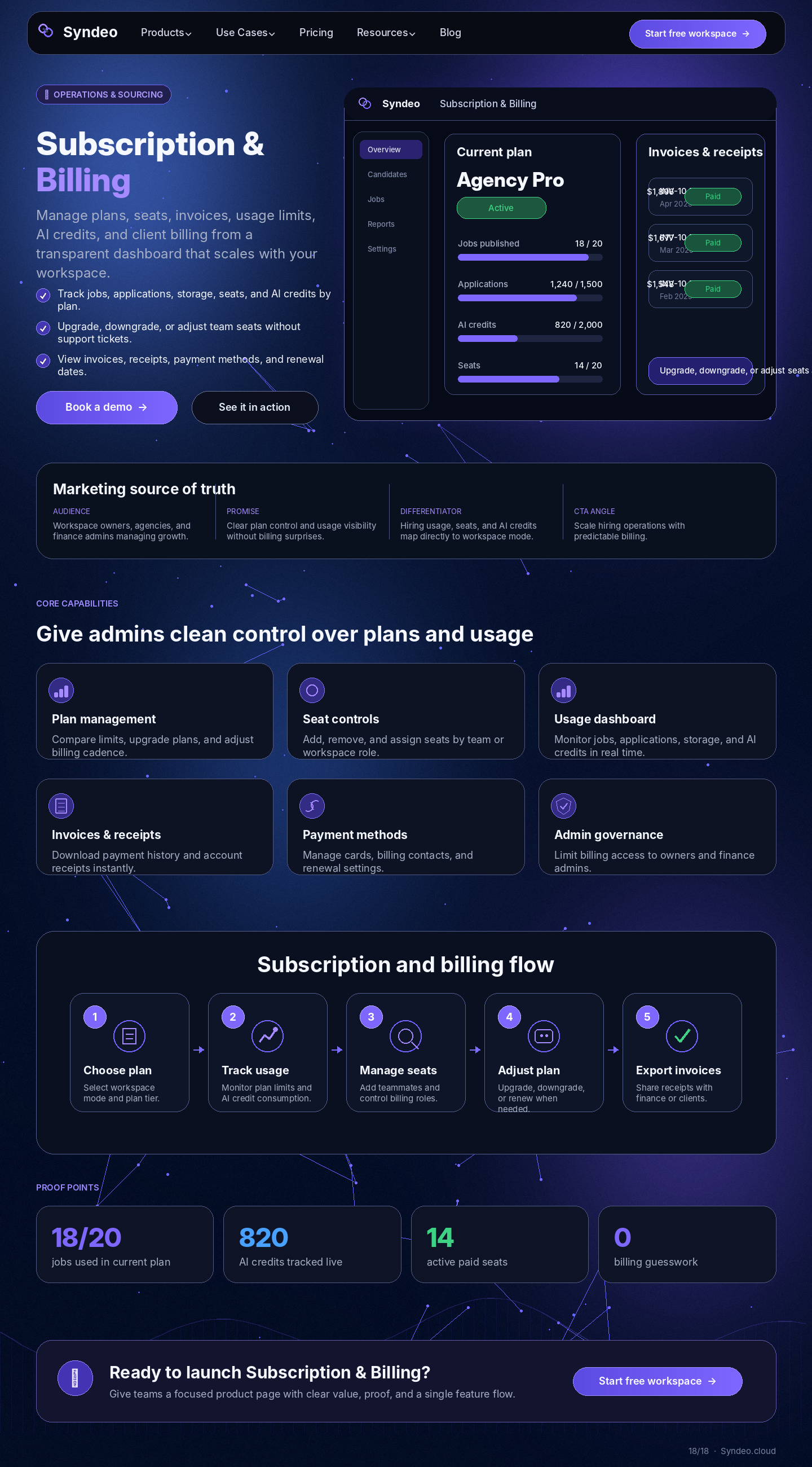 Subscription & Billing source page reference